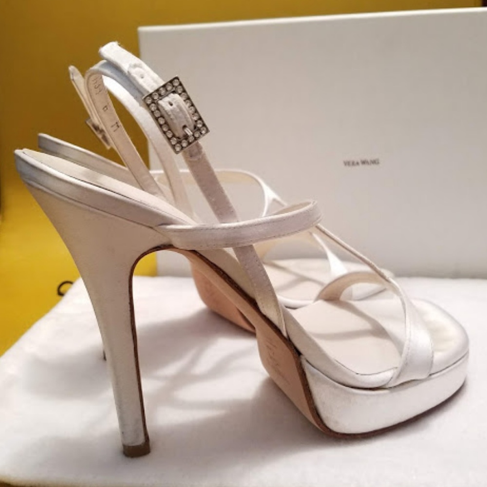 Vera Wang Platform White Satin bridal shoe